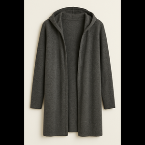 Prive 100% Cashmere  Grey Hooded Open-Front Sweater Cardigan